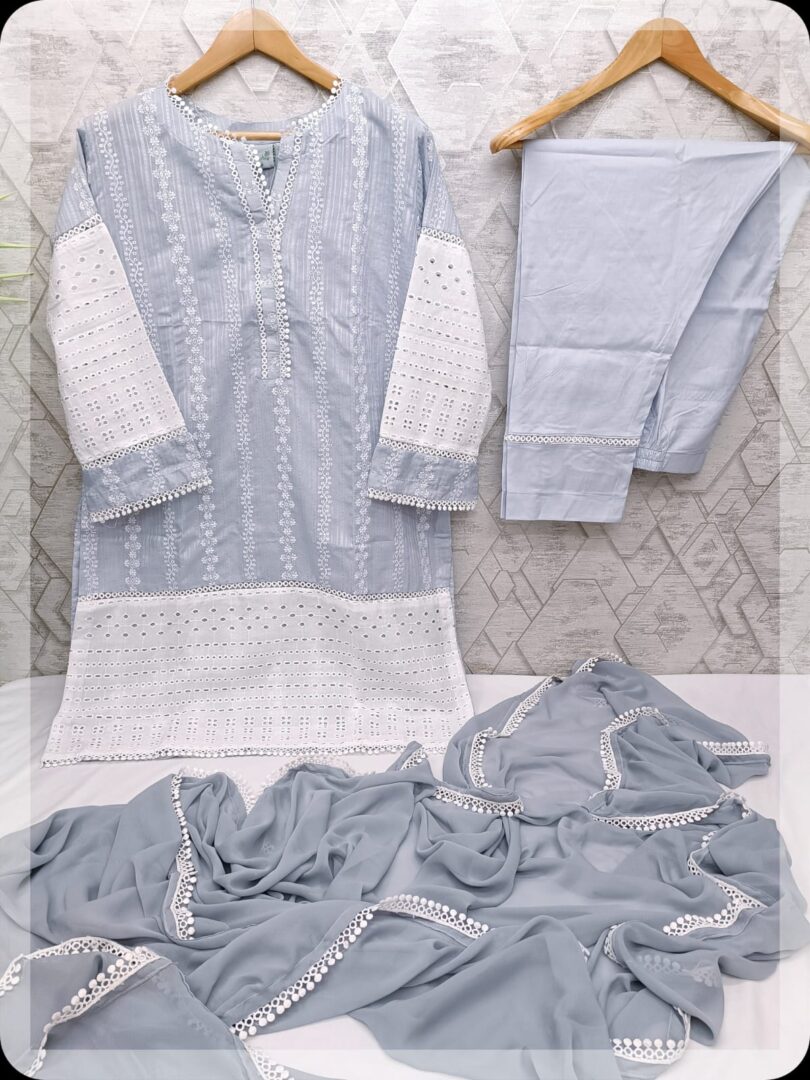 3 Pc Chikankari Stitched Collection 2024 - Image 3