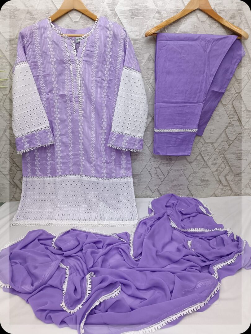 3 Pc Chikankari Stitched Collection 2024 - Image 4
