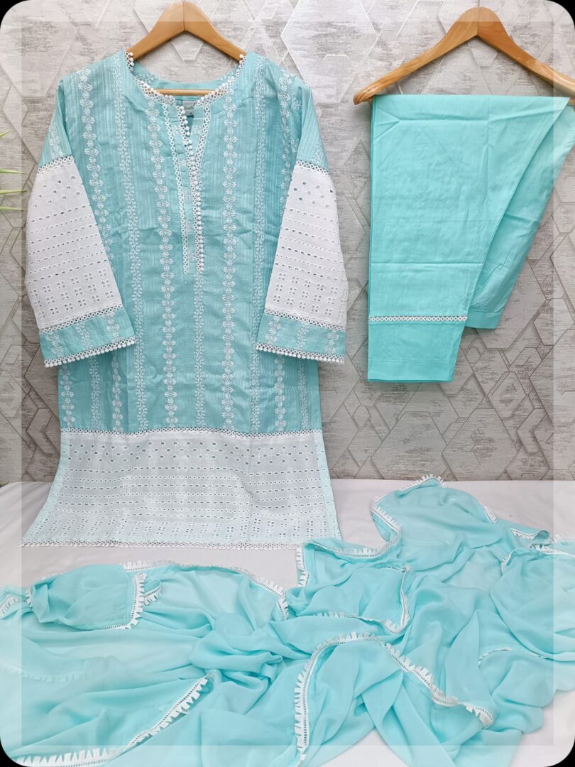 3 Pc Chikankari Stitched Collection 2024