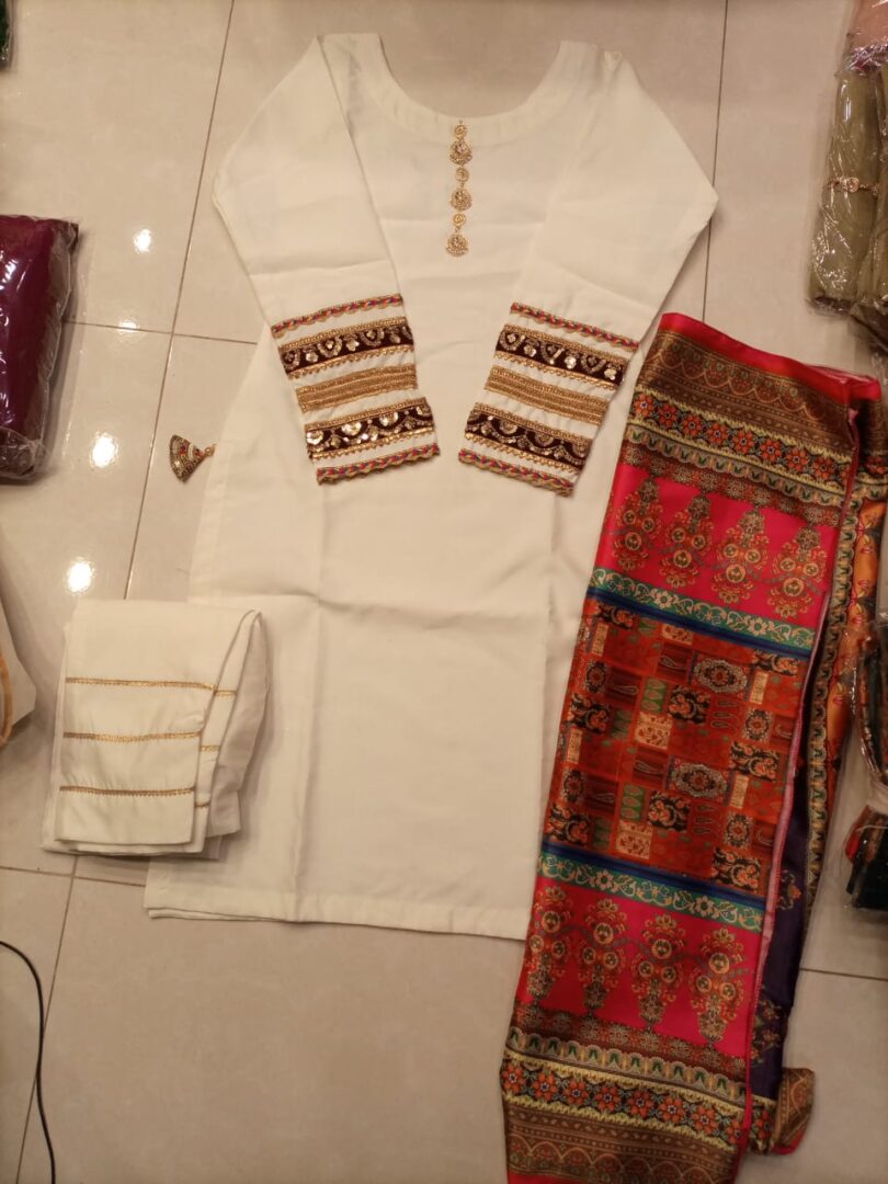 Stitched 3 Piece Raw Silk Shirt and Trouser