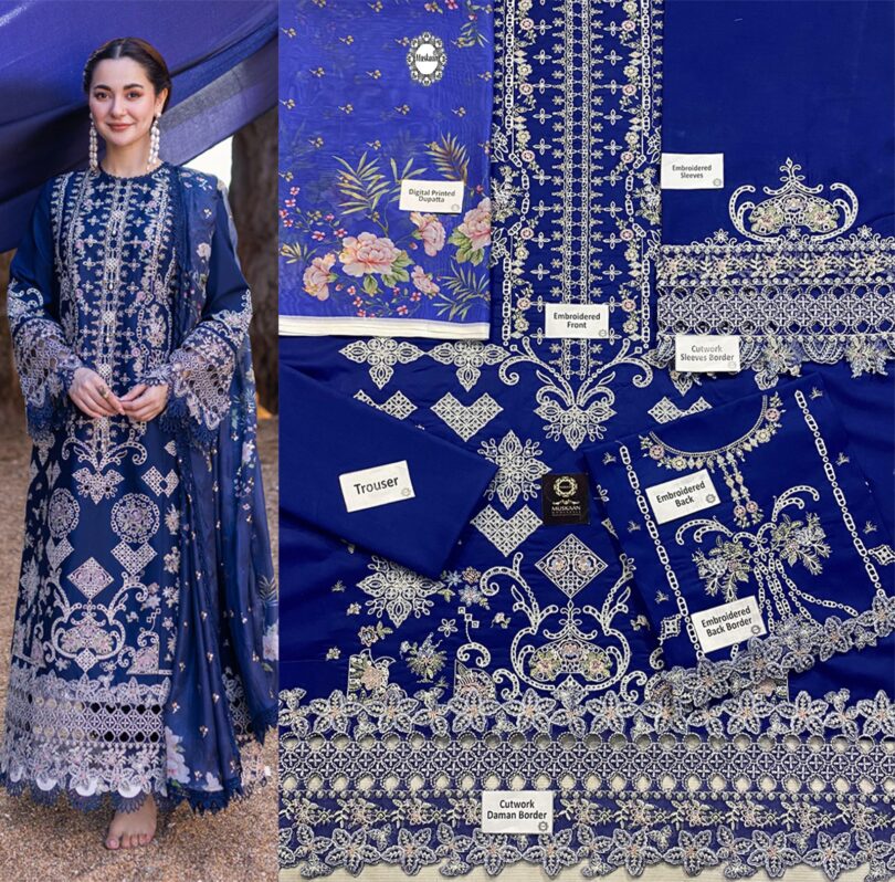Qalamkar Embroidered Luxury Lawn Collection - Midnight Blue