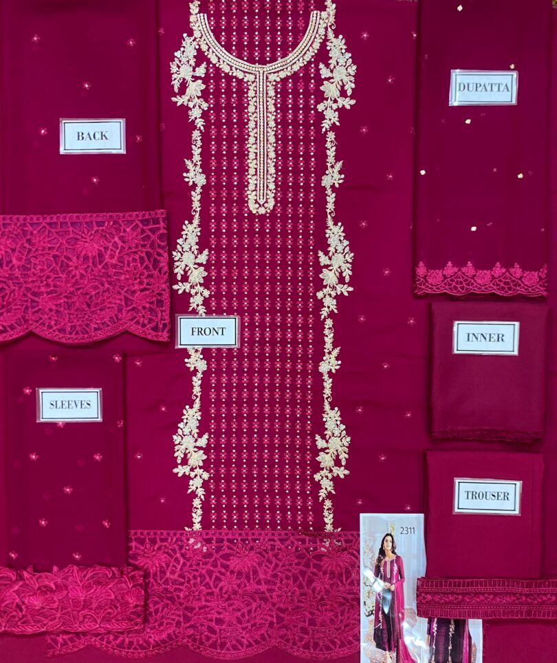 Azure Luxuy Chiffon Embroidered 3Pc Suit - Image 2