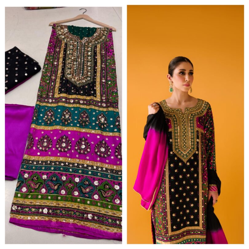 3 Pc Stitched Pure Silk Dress - Image 3