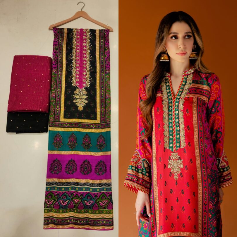 3 Pc Stitched Pure Silk Dress - Image 5