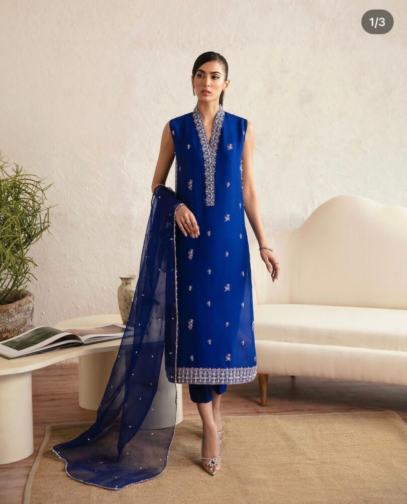 Luxury Pret: Royal Blue Embroidered with Heavy Handwork